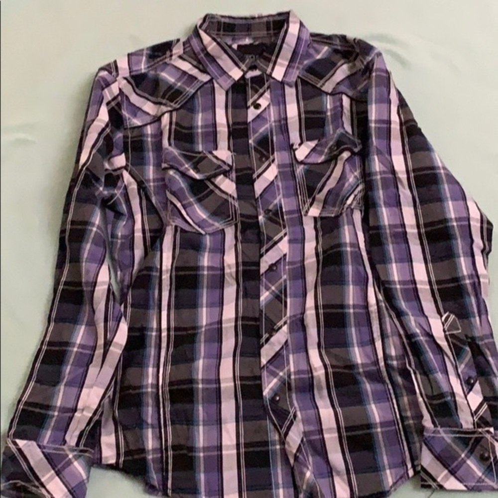 Vintage Various Artists Purple Plaid Cowboy Shirt Medium